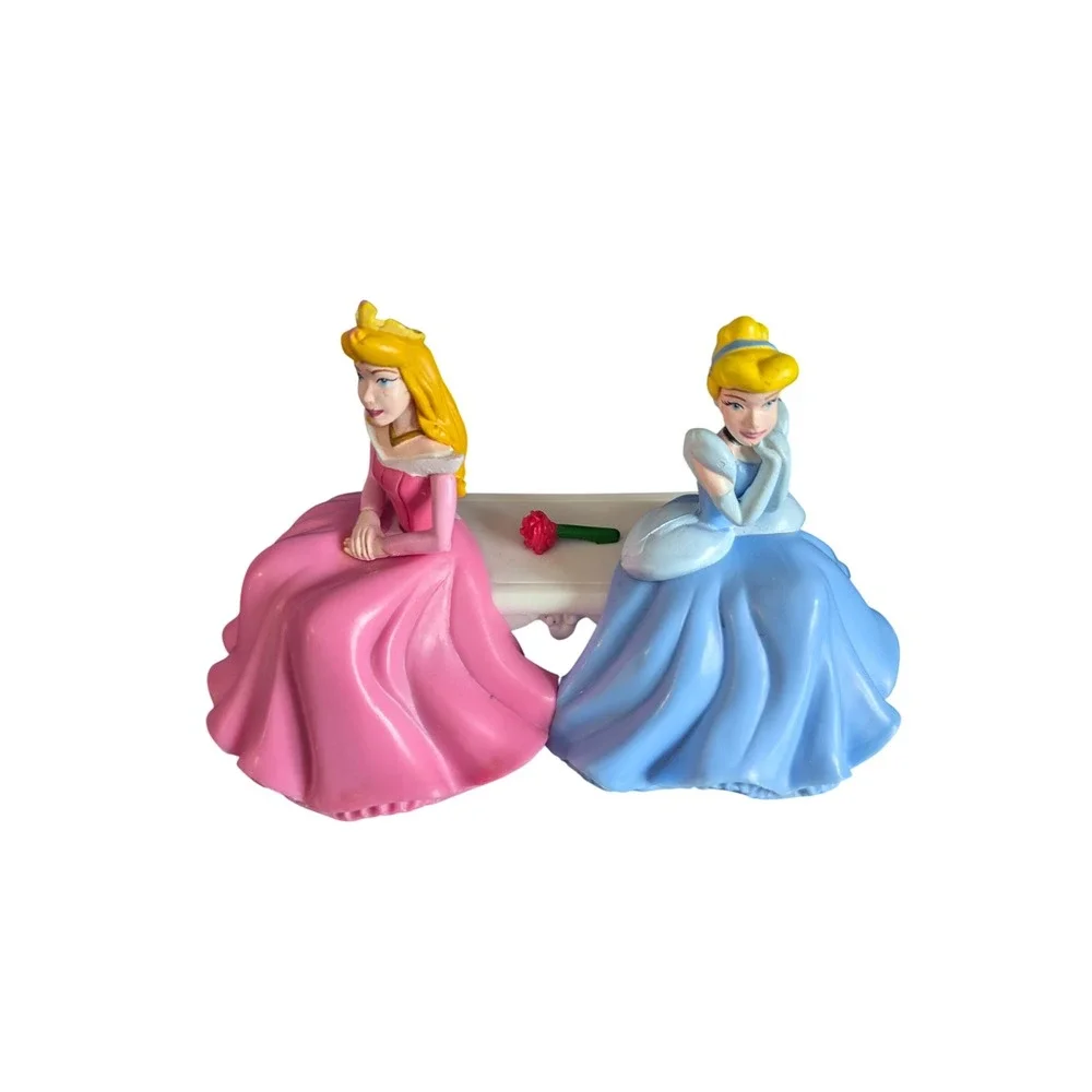 Disney Princess Aurora‎ & Cinderella Bench Figurine Cake Topper Rose 4.5 inch